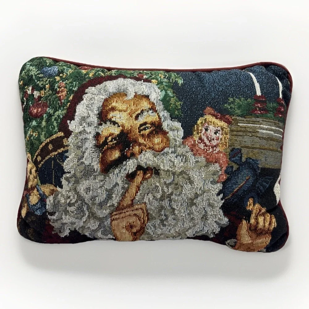 Jolly Santa Claus Needle-point Tapestry Thro Pillow Christmas Holiday 16x11